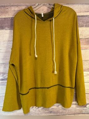 Lime N’ Chill Relaxed Mustard Hooded Pullover Sweatshirt with Drawstring